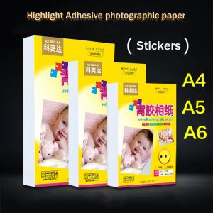 Paper auto adhesivo Papel 50 100 PCS A4 / A5 / A6 Paper luminoso Photo Adhesivo Papel Papel Instinción Impresión Papel Photo Photo