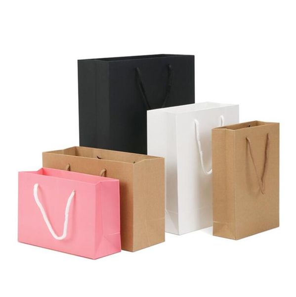 Sac à provisions en papier recyclable boutique magasin emballage sacs vêtements cadeaux emballage en carton pochette recyclable avec poignée 4 couleurs