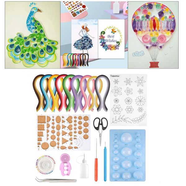 Bandes en papier kit d'outils quilling 10 outils 900 bandes colorées pour le scrapbooking décor cadeau de Noël débutants bricolage artisanat main 240122