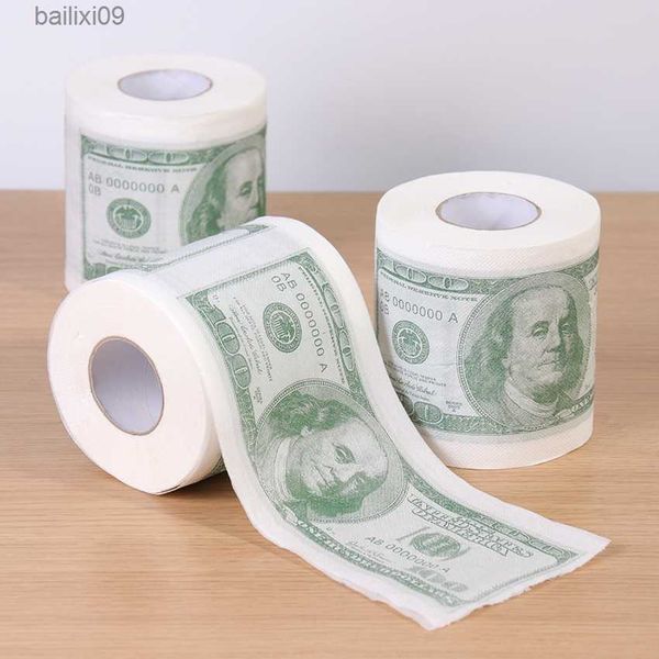 Serviettes en papier 1 rouleau Fournitures pour la maison Pâte de bois Cent dollars Papier à rouler imprimé Papier toilette drôle Humour Papier toilette Nouveauté Cadeau T230519