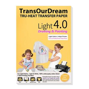 Paper Transourdream A4 25 hojas de hierro en papel de transferencia de calor para camisetas ligeras Vinyl de transferencia de calor imprimible para impresora de inyección de tinta