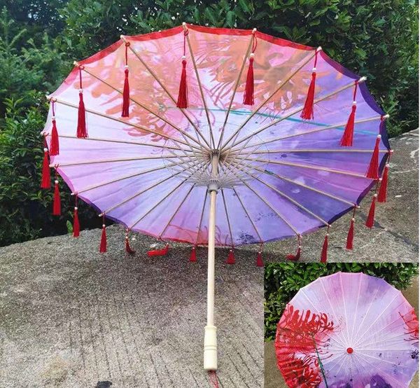 Papier Parapluie Parasol Mariage Brida Parapluie À La Main Imprimé Peinture Chinois Huilé Mini Artisanat Parapluies Avec Poignée Et Glands JNC386