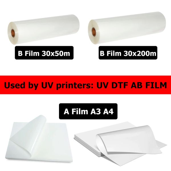Film Paper UV DTF AB pour 6090 4060 A1 A2 A3 A4 Printeurs UV Transfert étanche DTF Film Adhésif rond Curvé Sticker L1800 L805