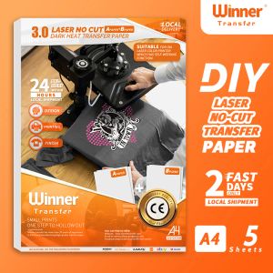 Papier winnaartransfer laser nocut donkere warmteoverdracht papier voor t -shirts a paper+b paper self -lozing a4 5sheets voor warmtepersmachine