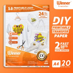 Paper WinnerTransfer Fabricante Papel de transferencia de calor para tela de algodón Ligero Printer de tinta Camiseta Camisa personalizada HTV Vinyl A4