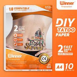 Papierwinnaartransfer Tijdelijke tatoeages voor mannen Kind afdrukbare Clear Tattoo Transfer Paper A4 10Sheets Tattoo Printing Paper