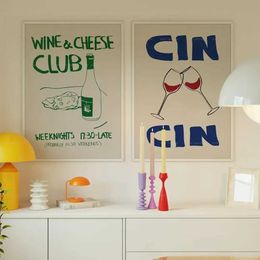 Papiers Mid Century Wine and Cheese Club Poster Printing Photos Retro Food Quoture Mur Art Canvas Modern Kitchen Home Decoration J240505