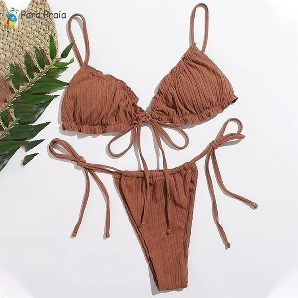 Para Praia Bikini Sexy Traje de baño brasileño Mujeres Vendaje Traje de baño Tanga Conjunto Traje de baño de corte alto Ropa de playa femenina 210714