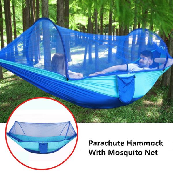 Parachute hamac seul double jardin de camping extérieur suspendu au lit de swing endormi tente parachute hamac avec moustique filet 207w