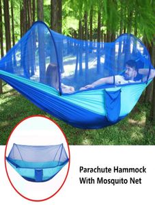 Parachute hamac en singledouble jardin de camping extérieur suspendu au lit de swing couchage tente parachute hamac avec moustique net6368308