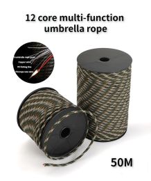 Paracord 50m 12 Strand 650 Military 4 mm Paracord Camping Survival 9x Parachute Core 1X Ligne de pêche 1x Fil de cuivre 1x Fire de feu