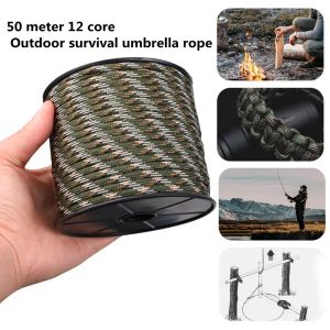 Paracord 550 Paracord militaire 4mm 12 brins avec corde de feu en métal de pêche 50 m outil de survie de camping en plein air parapluie multifonctionnel