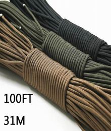 Paracord 550 Cordón de paracaídas Cordete Rope Mil Spec Tipo III 7 Strand 100ft 31m Cubrido Equipo de supervivencia de campamento Testado de escalada5321241