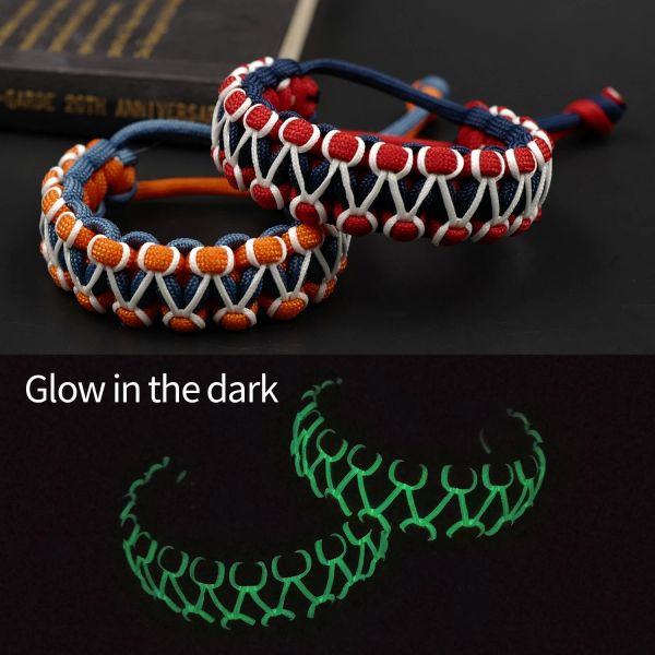 Paracord ajustable supervivencia emergencia resplandor en la oscuridad 550 pulsera Paracord pulsera de cordón de paracaídas pulsera Camping senderismo hecho a mano