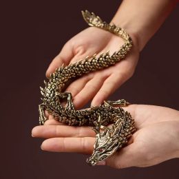 Dragon en laiton pur paracorde attirant des ornements de richesse, dragons doubles emballés à la main, décorations de table jouant des perles, artisanat de bibliothèque