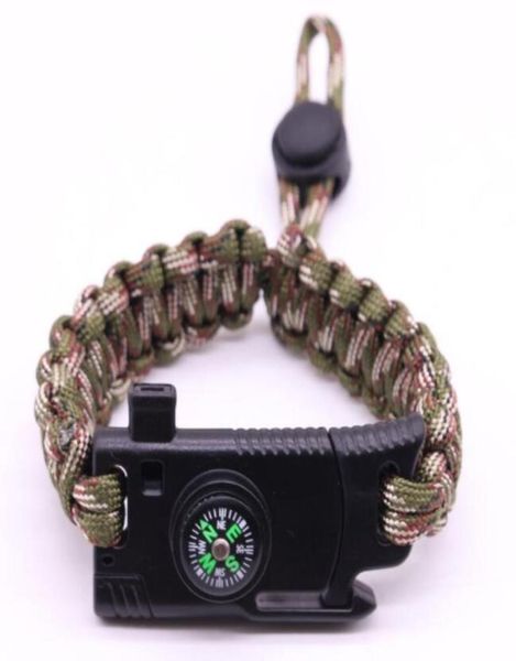 Pulsera de supervivencia Paracord Pulseras de autorrescate con cordón de paracaídas ajustable 5 en 1 pulseras para deportes al aire libre que acampan brújula w6631795