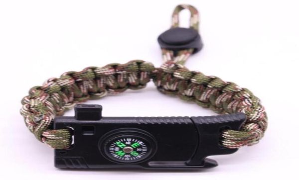 Bracelet de survie Paracord Cordon de parachute réglable bracelets d'auto-sauvetage 5 en 1 sports de plein air camping bracelets de poignet boussole w6079195