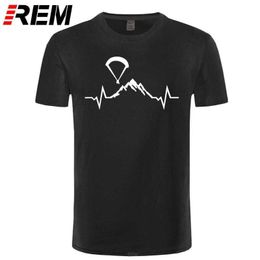 Paragliding Mountains ECG Heartbeat T-shirt Designer Summer Style Men Tops Ademend Streetwear XS-5XL Pattern Sale 210629