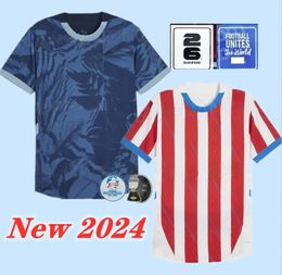 Paraguay 2024 2025 Jersey de fútbol Copa América Camisetas de Futbol Home White Red Away Blue oscuro 24 25 Men Kids Kit de camisa de fútbol Fútbol Uniformes personalizados