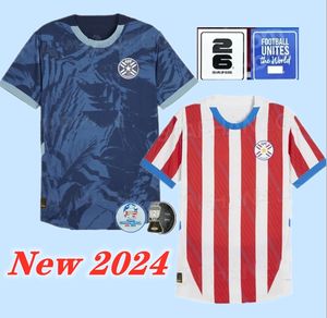 Paraguay 2024 2025 Jersey de fútbol Copa América Camisetas de Futbol Home White Red Away Blue oscuro 24 25 Men Kids Kit de camisa de fútbol Fútbol Uniformes personalizados