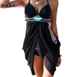 Parakini plus size vintage tankini vrouwen print tweedelige badpak met rok zomer badmode strand groot badpak 210722