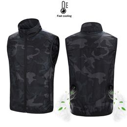 PARATAGO Summer Cooling Fan Vest USB Smart Charge Vêtements Hommes Femmes Extérieur Crème solaire Veste de peau Respirant Cool Suit PC101 210923