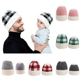 Ouder-kind beanie 8 kleuren winter warme volwassen kinderen gebreide caps outdoor sport mutsen plaidwol hoeden feestelijke feestmutsen HHA2059