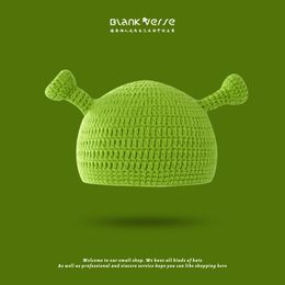 Parent-enfant créatif drôle vert mignon monstre Shrek dessin animé chaud froid chapeau femme hiver