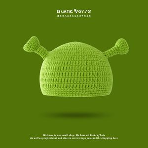Ouder-kind kinderen creatief grappig groen schattig monster Shrek cartoon warme koude hoed vrouwelijke winter