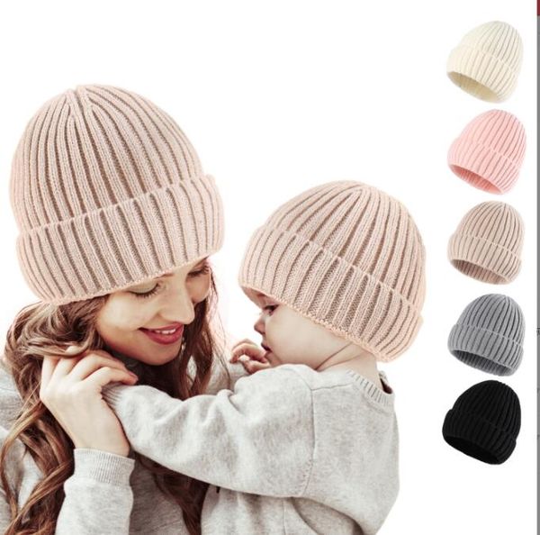 Gorro de punto para padres e hijos, gorro de invierno cálido para mamá, gorro de bebé, gorro de esquí, gorros con capucha para mujeres, niñas, niños, gorros de ganchillo, gorros de fiesta