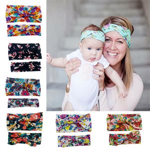 Ouder-kindmodellen buigen elastische haarband volwassen kinderen geknoopt met konijnenoren familiestijl print hoofdband haaraccessoires