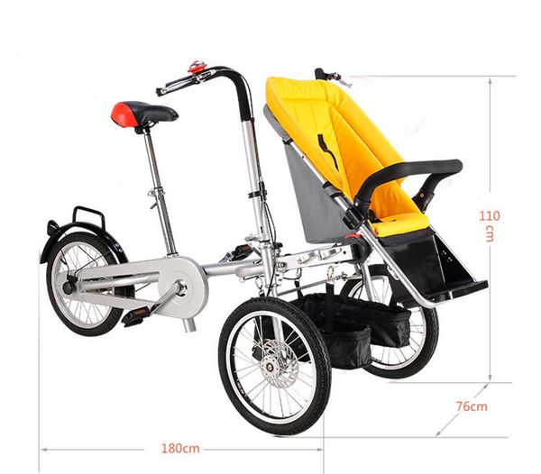 Tricycle parent-enfant porte-bébé poussette polyvalente pliante mère et enfant tricycle bébé enfants porte-vélo229p