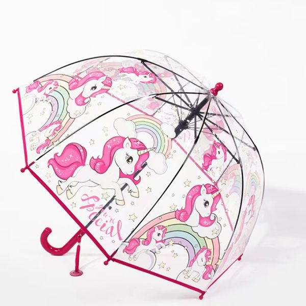 Parent-Child Unicorn Arch Long Pandage Umbrella Children's Automatic Umbrella Cartoon Rainbow Apollo Pattern Transparent Umbrella.