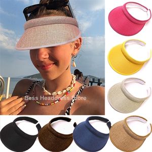 Chapeau parent-enfant femmes été tissage paille vide haut casquette de plage en plein air grand large bord protection UV respirant pare-soleil chapeau casquettes 220701