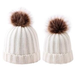 Parentchild pom pom beanie mère bébé enfants assortiment de tricot laine pom bobble chapeau hiver beft chaude capot ooa74334214839