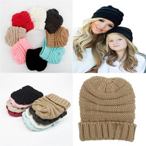 Padres Niños Sombreros de punto Bebé Mamás Sombreros de punto de invierno Cálidos gorros de moda Gorros de ganchillo Gorros holgados al aire libre YD0419