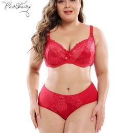 PariFairy Holle Sexy Bh Ultradunne Ondergoed Set Plus Size DD E Cup Vrouwen Sexy Bh Sets Kant Borduren Lingerie Rode Beha LJ201031