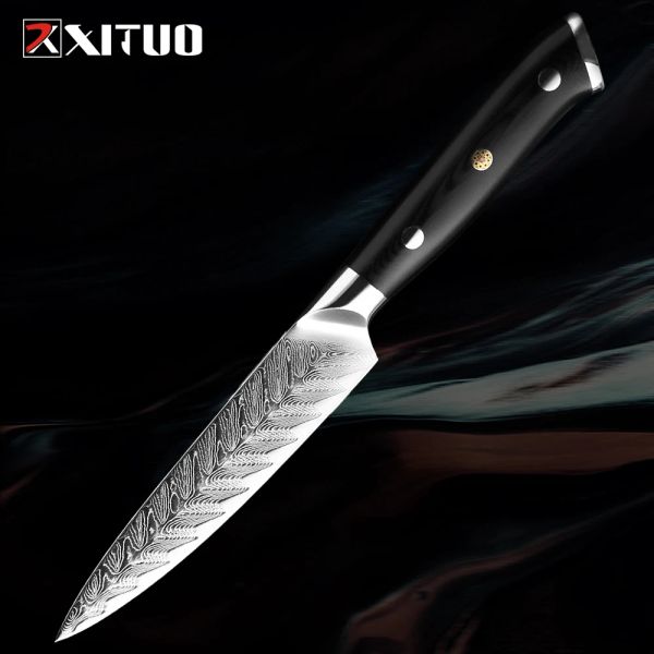 Couteau d'aération 5 pouces petit couteau de cuisine damas damas acier couteau utilitaire g10 mangeant le couteau aux fruits pour couper le couteau de pelage des fruits