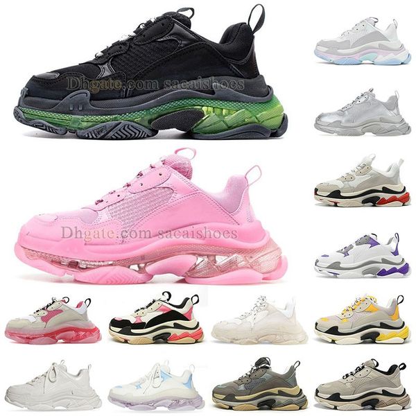 Paris 17FW Triple S Clear Sole Hommes Femmes Chaussures Blanc Noir Vert Gris Prune Rouge Chaud Barbie Rose Bleu Foncé Sports Outdoor Dad Shoe Vintage Beige Baskets de marche en plein air