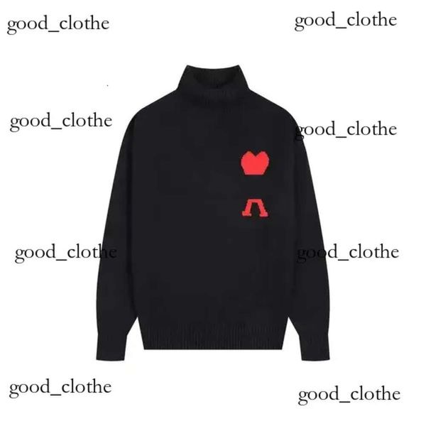 Paris Amis AM I Suéter Amiparis Clásico Negro Blanco Raya Diseñador Jersey de punto Jacquard Amor Corazón Sudor Hombres Mujeres Pull Turtleneck 171