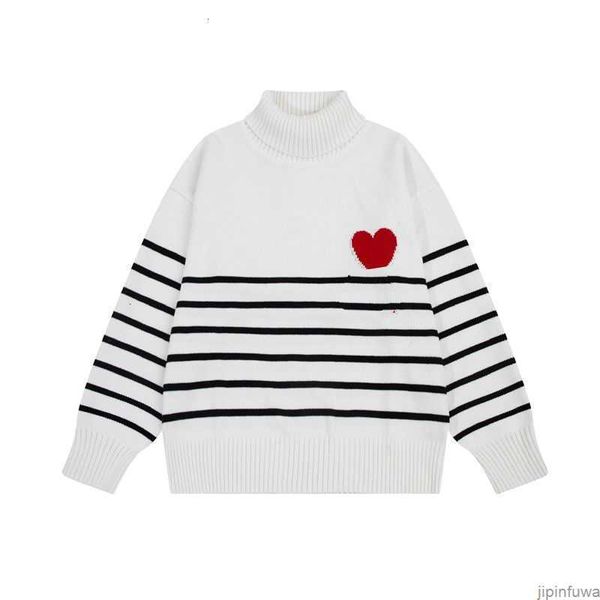 Paris Amis AM I Suéter Amiparis Clásico Negro Raya Blanca Diseñador Jersey de punto Jacquard Love Heart Coeur Sweat Hombres Mujeres Pull Turtleneck DD76