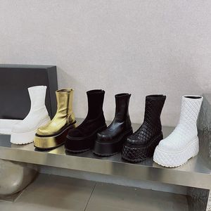 Bottes Paris Licorne haut carré blanc en daim noir doré Demi-bottes Bottines Jumbo Lacets épais Chaussures décontractées pour femmes