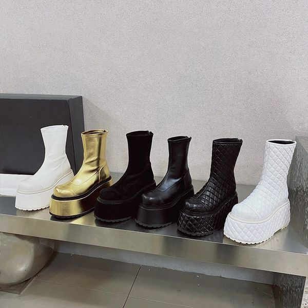 Botas París Unicornio top alto Cuadrado blanco gamuza negra dorada Medias botas Botines Jumbo Cordones gruesos Zapatos casuales para mujer