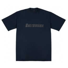 Paris Brand Balanciagas Tape Double b Type T-shirt Medium Fit in Zwart Vintage Jersey Unisex Korte mouwen Versleten en gewassen Effec 3550