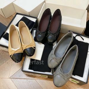 Zapatos planos de Ballet de marca de París, zapatos Channeles de lujo para mujer, punta redonda, zapatos de baile de Tweed con lazo de piel de vaca, zapatos de vestir de bailarina sin cordones de cuero genuino