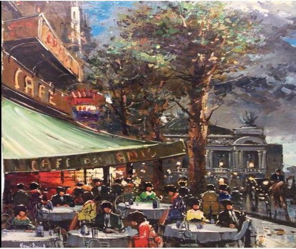 Paris Café Scène de Rue Palais Garnier Opéra Peinture Peinte à la Main Moderne Décoration Murale Art Abstrait Peinture à l'huile Multi tailles Availabl4738326