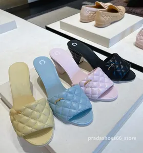 Parijs Luxe Designer Hak Slides kanaal Mode Zomer gewatteerde Slippers Vrouwen Vakantie Hoge Hak Jurk Schoenen Voor Vrouw 2023 Merk sandaal Mujer c