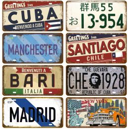 Paris City Tinplate Plate Art Tin Sign Store Bar Madrid Vintage Wall Decoration Metal Sign Decor Home Painting Plaques Affiche US State Car Licel Taille 30x15cm