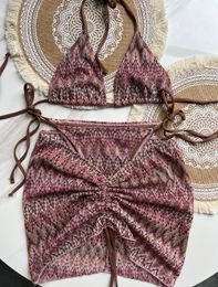 Paris Classics Crochet 3 -delige bikini set luxe rok gestreepte zwempak Designer Swimsuit Dames sexy badmode push -up badpakken merk niet -geveed trikini xl