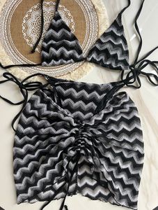 París Crochet Tres piezas Bikini Bikini Falda Luxury's Luxury Traje de natación a rayas Diseñador de traje de baño Halter Sexy Swimwear Trajes de baño